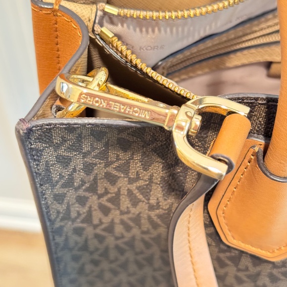 Michael Kors Woman's Logo Handbag, Chocolate Brown with Tan Leather - Picture 11 of 13